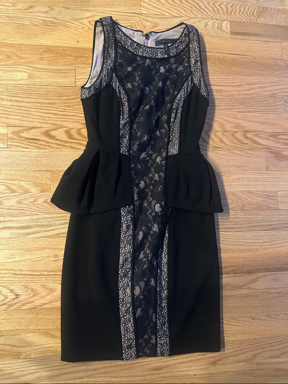 BCBGMaxAzria Black Lace-Trim Peplum Sheath Dress